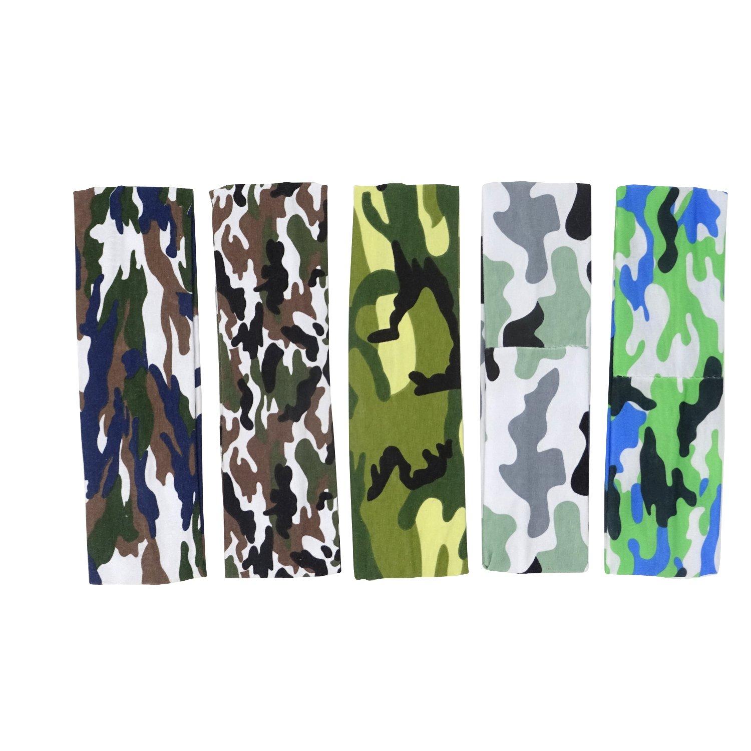 HONBAY HONBAY Headband [Camo] - Outdoor Sports Magic Scarf, 5pcs Outdoor Headbands, Elastic Cotton Headbands, Bicycle Bandanas Head Wrap for Teens, Boys, Men and Women
