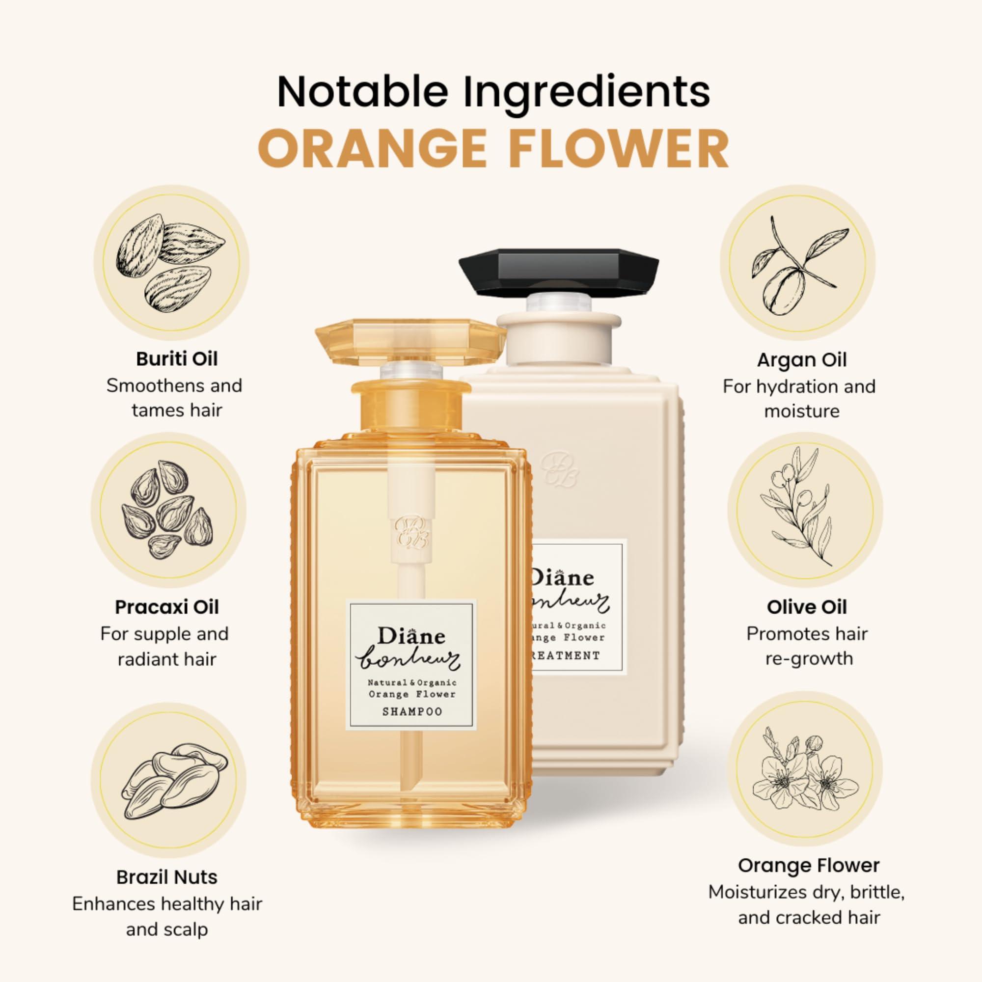 Moist Diane Diane Bonheur Natural Orange Flower Hydrating Hair Shampoo, Gentle Cleansing Hair & Scalp for Men & Women Soft Haircare, Japanese Clarifying Moisture Frizz & Dry Hair Control, 16.9 Fl Oz/500 mL