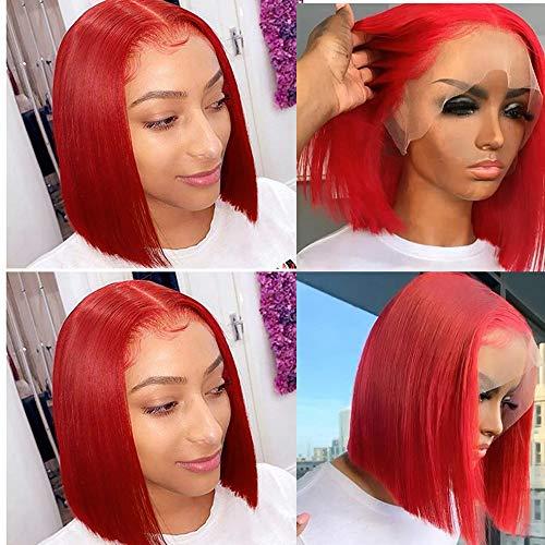 Smavida Red Bob Wig T Part Lace Front Silky Straight Human Hair Wigs for Women Glueless Bob Wigs Pre plucked with Baby Hair 150% Density 14 Inch Middle Part 13x1x4 Lace Front Bob Red Human Hair Wigs