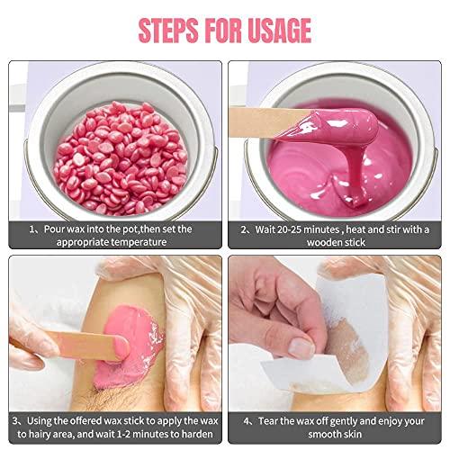 TOAUTO Double Wax Warmer Kit, Professional Dual Waxing Pot with 4 Pack Wax Beans 100pc Wooden Sticks,110V Electric Heater Machine for Hair Removal Home/Salon/SPA Adjustable Temperature