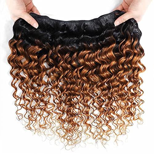 Seeuiegam Ombre 1b30 Deep Wave Human Hair 3 Bundles 24 26 28 Inch Tow Tone Black To Brown Brazilian Remy Hair Grade 8A Human Hair Weaves 3 Bundles Deep Wave Hair Bundles For Women