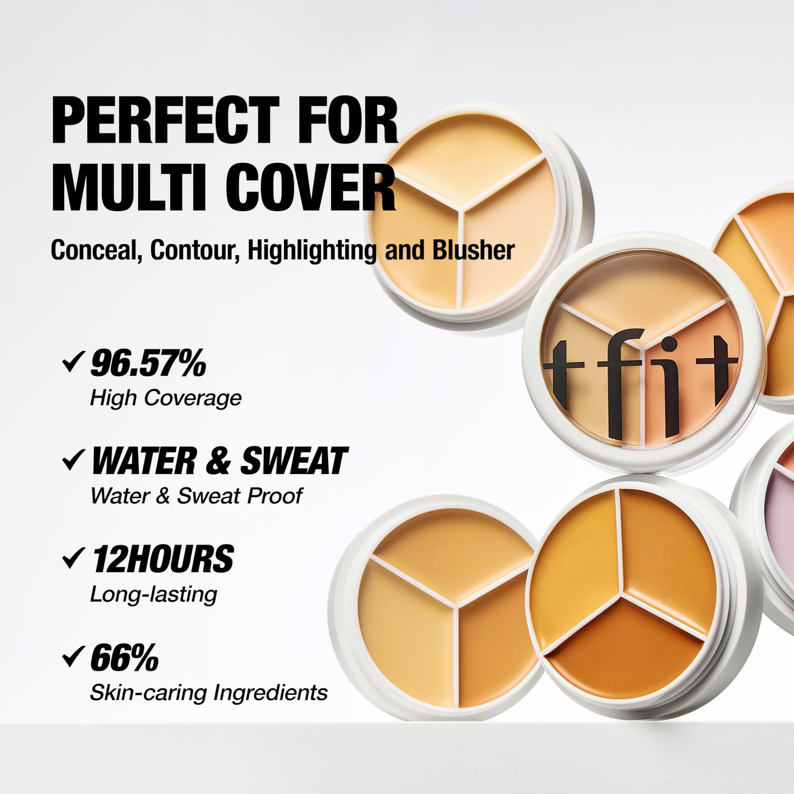 TFIT TFIT Multi-Use Pot Concealer - Triple Palette | High-Pigmented, Full Coverage & Crease-Proof | Korean Concealer for Dark Circles, Redness & Blemishes (03 Cool, 0.52 Oz)