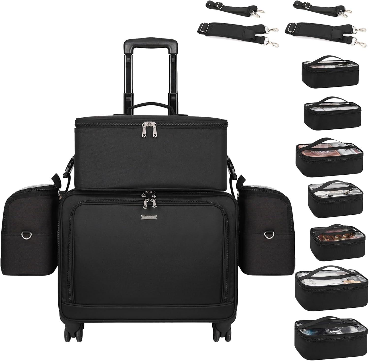 TANTO Rolling Makeup Train Case Professional Makeup Bag Makeup Artist Bag 4 in 1 Extra Large Makeup Bag with 7 Small Bag Makeup Case Trolley Cosmetic Case with Swivel Wheels and Adjustable Dividers