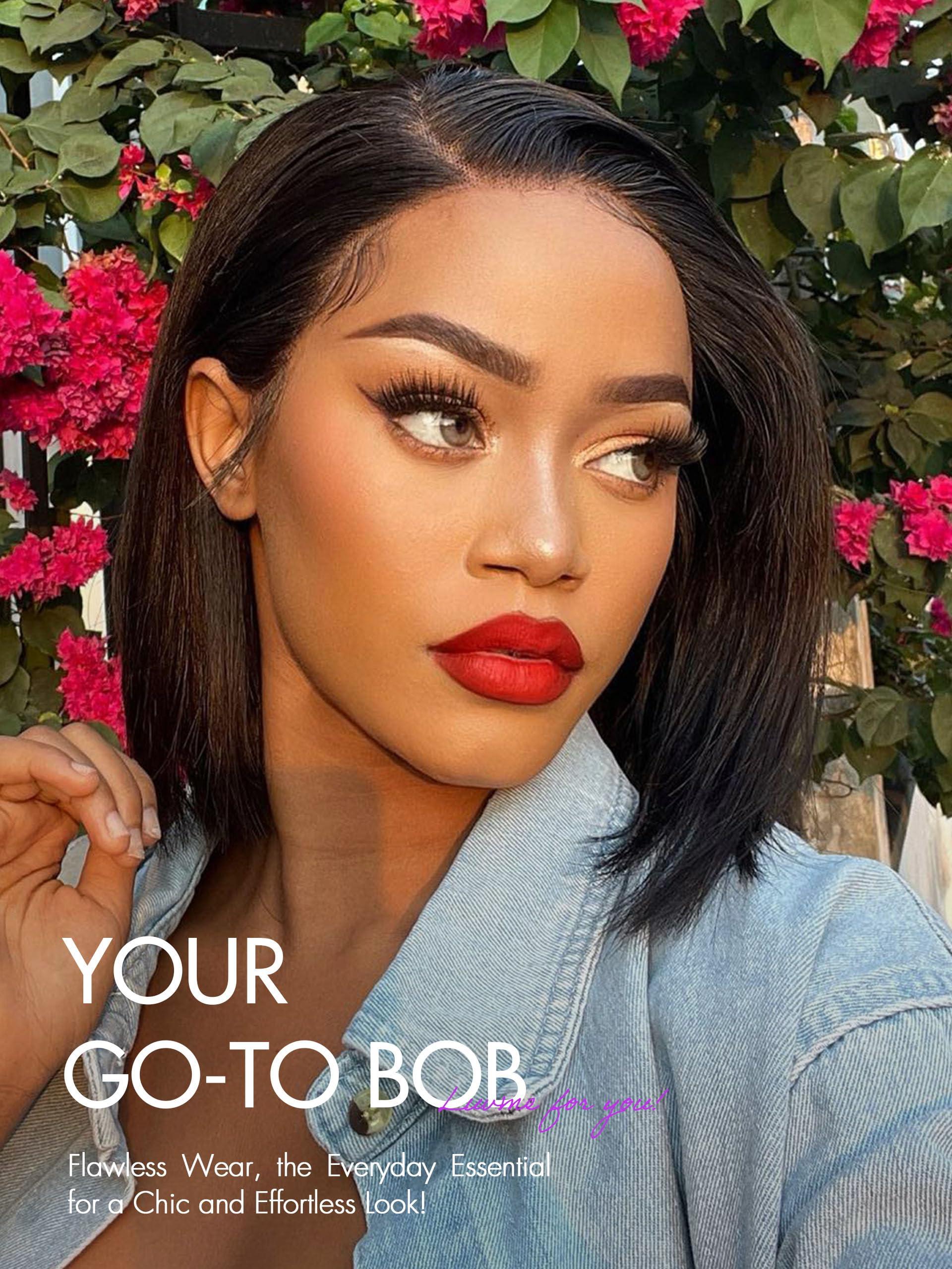 LUVME HAIR LUVME HAIR 10Inch Glueless Lace Front Bob Wig, 100% Human Hair, 13x5x1, Side Part, Straight, Modern, for Women