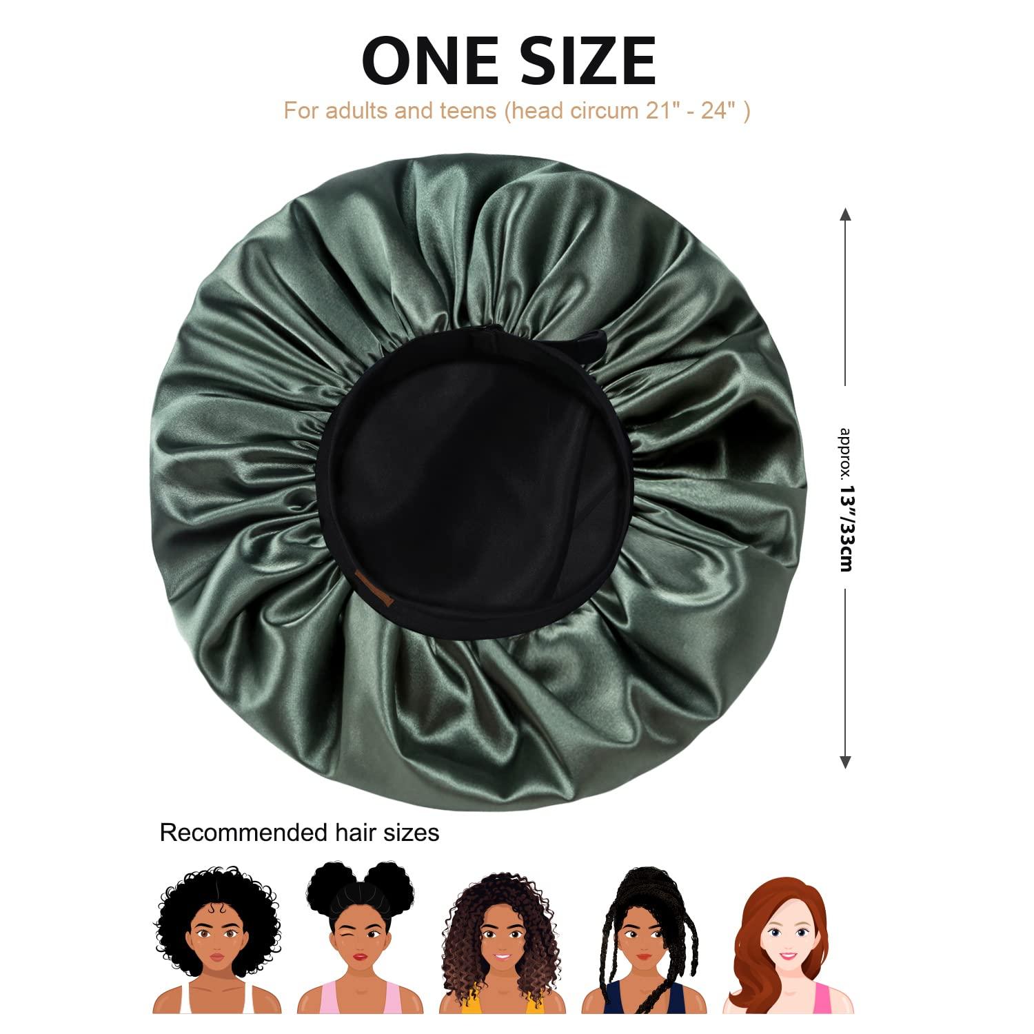 Hat Hut HAT HUT Satin Silk Bonnet for Curly Hair Sleep Cap for Women Sleeping Adjustable Hair Bonnet with Pattern Double Layer (OLIVE GREEN)