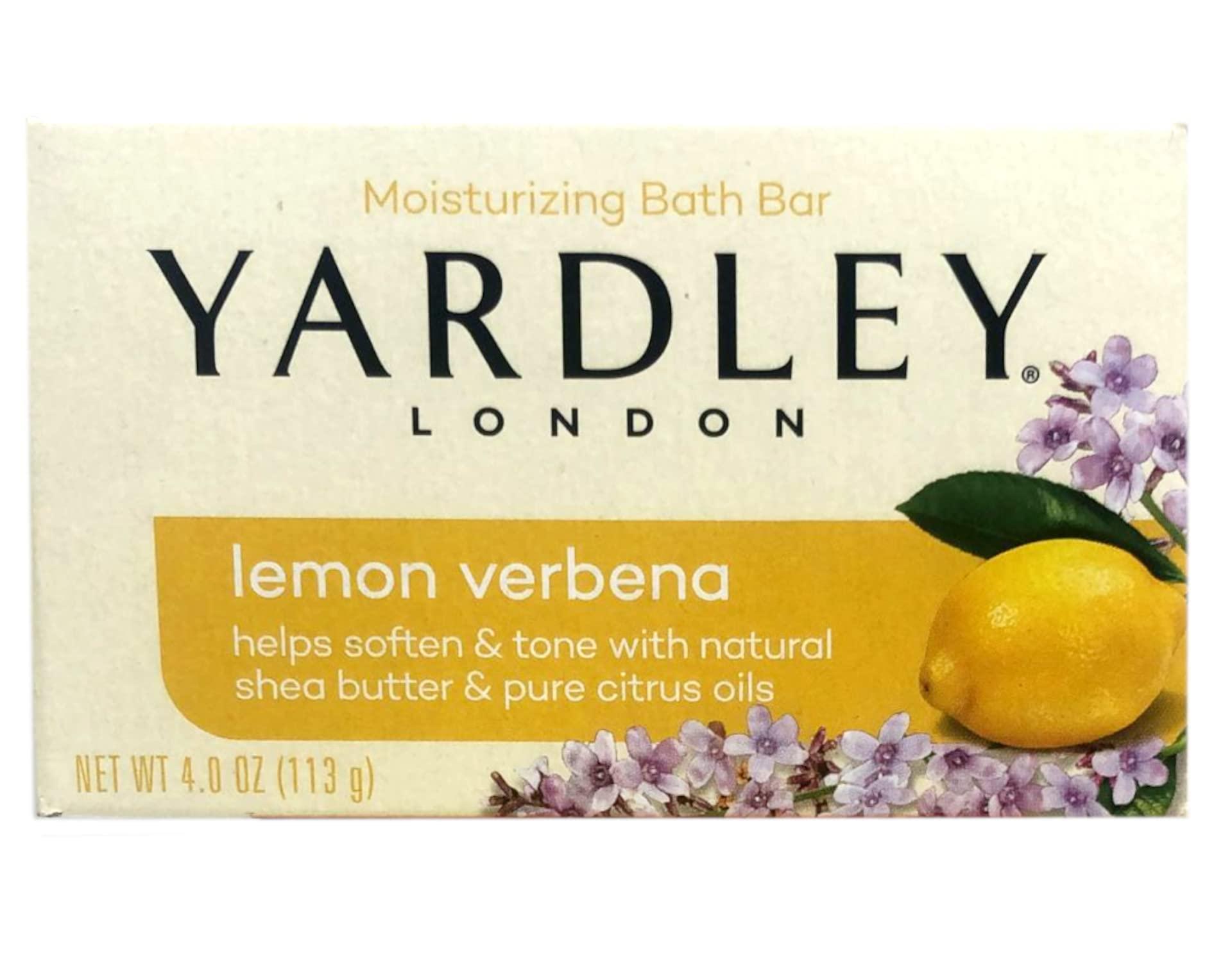 AB Yardley London Moisturizing Bath Bar Soap, Lemon Verbena, with Shea Butter & Pure Citrus Oils, Softens & Tones Skin, 4.0 oz (Pack of 2)