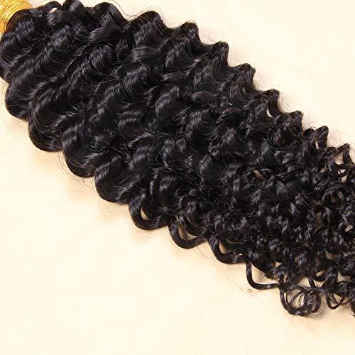 RJ HAIR Malaysian Curly Human Hair Extensions Flat Tip Hair Keratin Hair Extension Pre-bonded Machine Made Capsules Human Hair 100/200 Strands (18inch 100strand, Natural color)