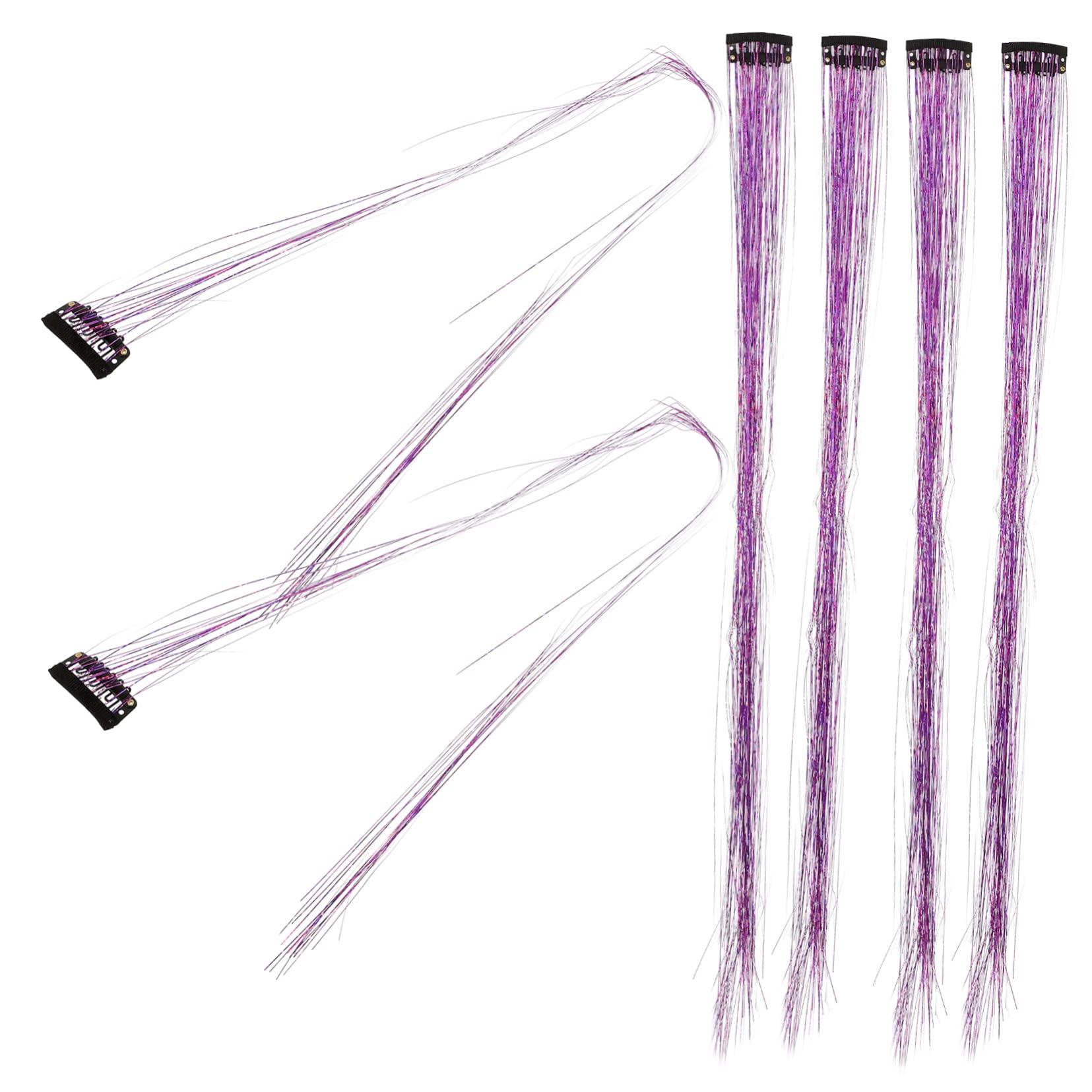 Beavorty Beavorty 30 pcs shiny wig piece hair tinsel kit for girls sparkly braiding hair glitter extensions hair glitter outfit tinsel hair extensions violets to stretch purple thread
