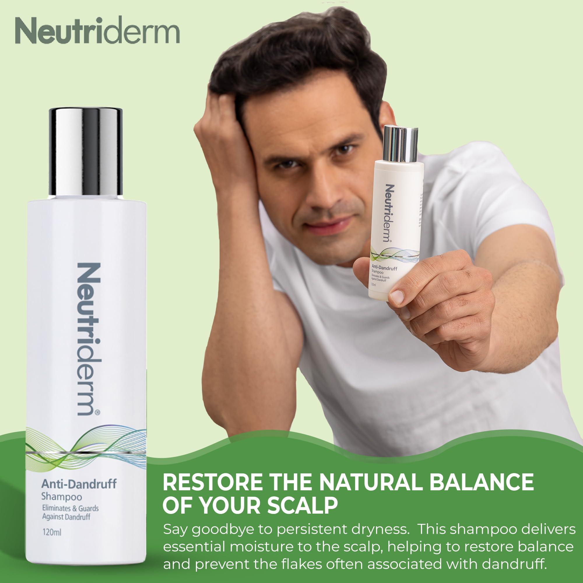 NEUTRIDERM Neutriderm Anti Dandruff Shampoo, Fast-Acting, Dry Scalp Shampoo, Long-Lasting Relief, Dandruff Control Treatment for Itching, Flaking and Redness, Hydrating Scalp Treatment, 120ml (4.05 fl oz)
