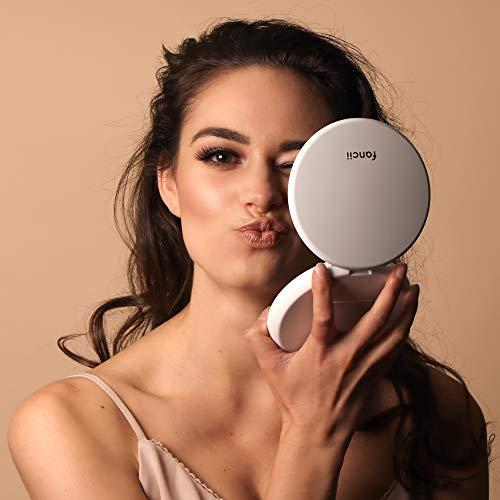 Fancii Fancii LED Lighted Travel Makeup Mirror, 1x/10x Magnification - Daylight LED, Compact, Portable, Large 5" Wide Illuminated Folding Mirror (Lumi) Silk White
