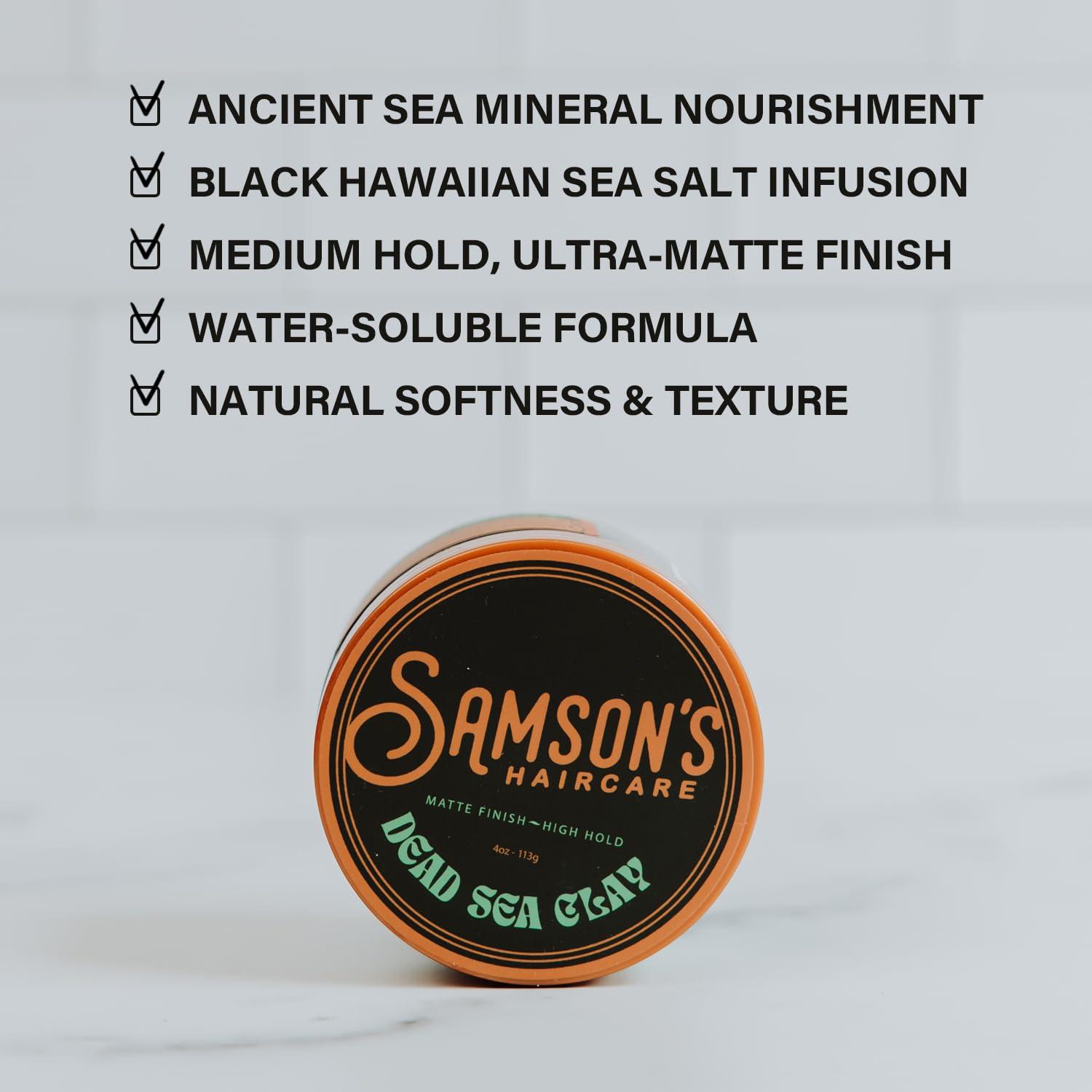 SAMSON\'S HAIRCARE SAMSON\'S HAIRCARE Dead Sea Hair Styling Clay, Nourishing and Revitalizing Hair, With Black Hawaiian Sea Salt, High Hold, Ultra-Matte Finish, 4 oz.