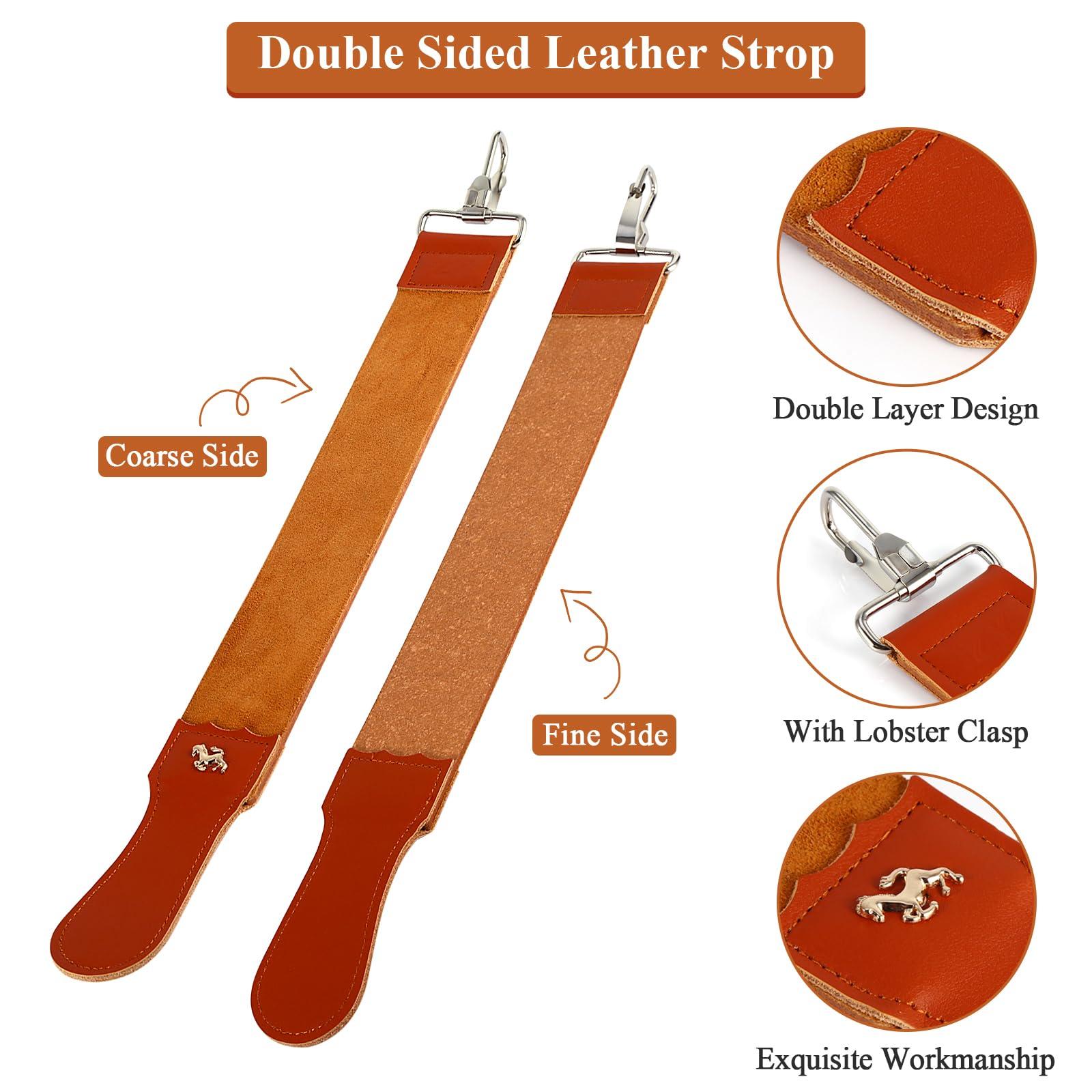 Estink Strops, Genuine Leather Strop Strap Barber Straight Folding Barber\'s Leather Sharpener Sharpening Belt, Double Sided Leather Strop for Sharpening and Smoothing After Honing Razors