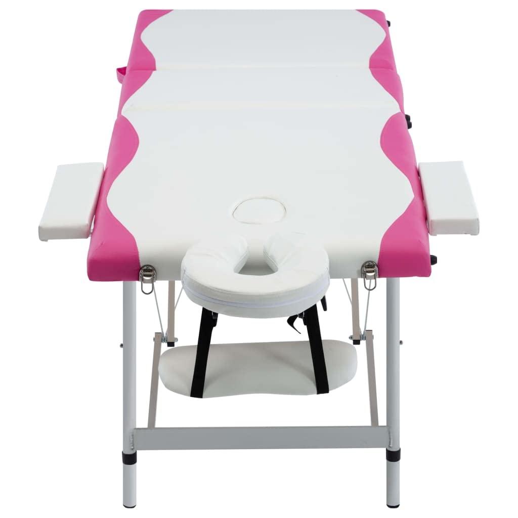 Gecheer Gecheer 3-Zone Foldable Massage Table Aluminum White and Pink SJ70079A