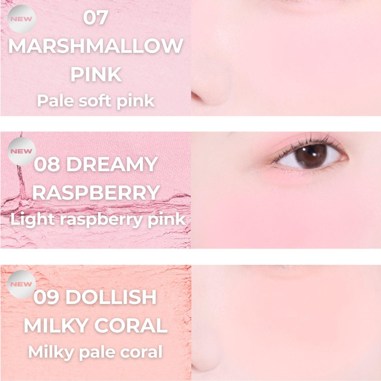 ABOUT TONE ABOUT TONE Fluffy Wear Blusher - Pressed Powder Cheek Blush with Airy and Soft Matte Blurring Finish Blendable & Buildable Natural Color Korean Makeup Vegan (08 DREAMY RASPBERRY)