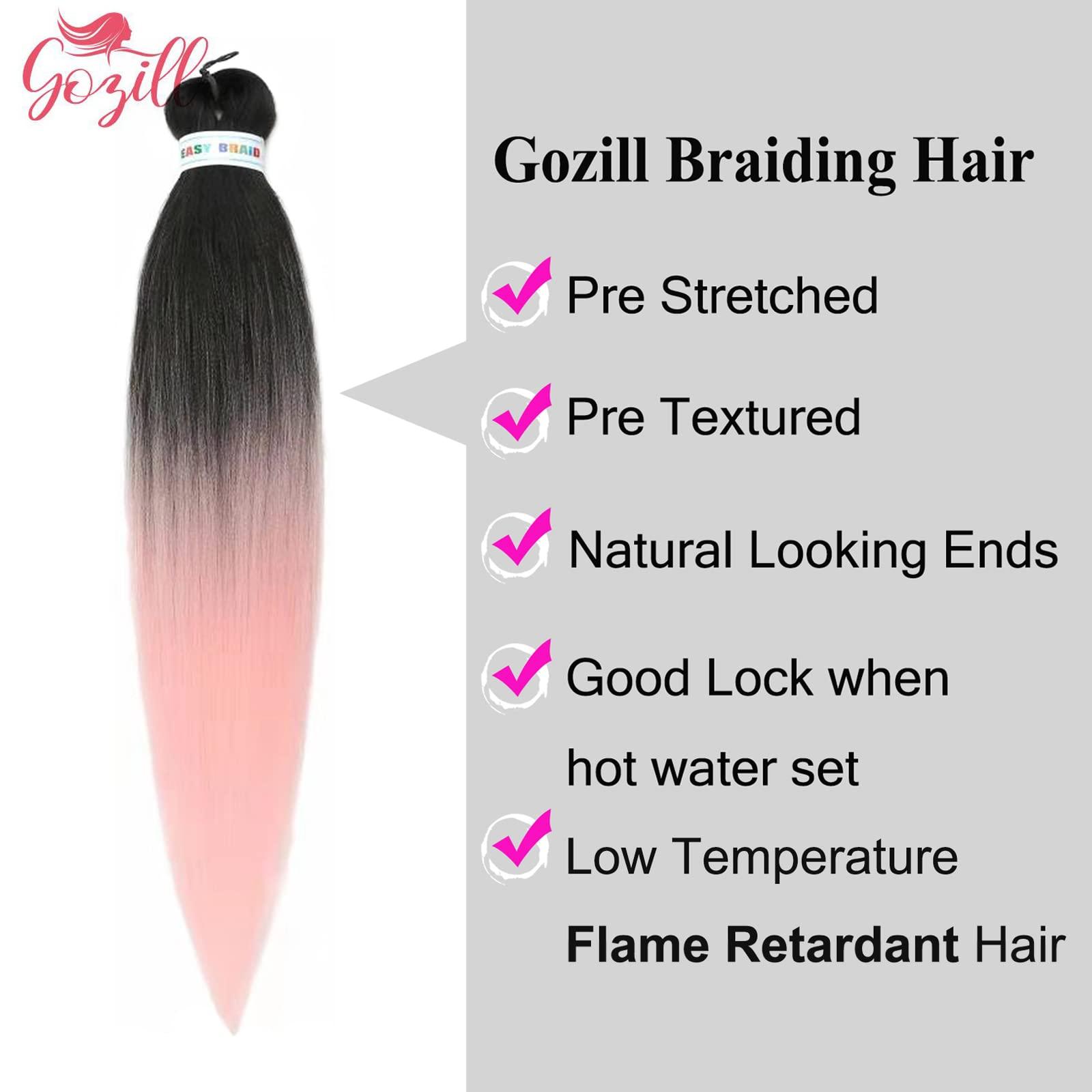 Gozill Pink Ombre Braiding Hair Pre Stretched Box Braids Hair Extension 26 Inch Black Peach Pink Hair for Braiding(Pack of 3)