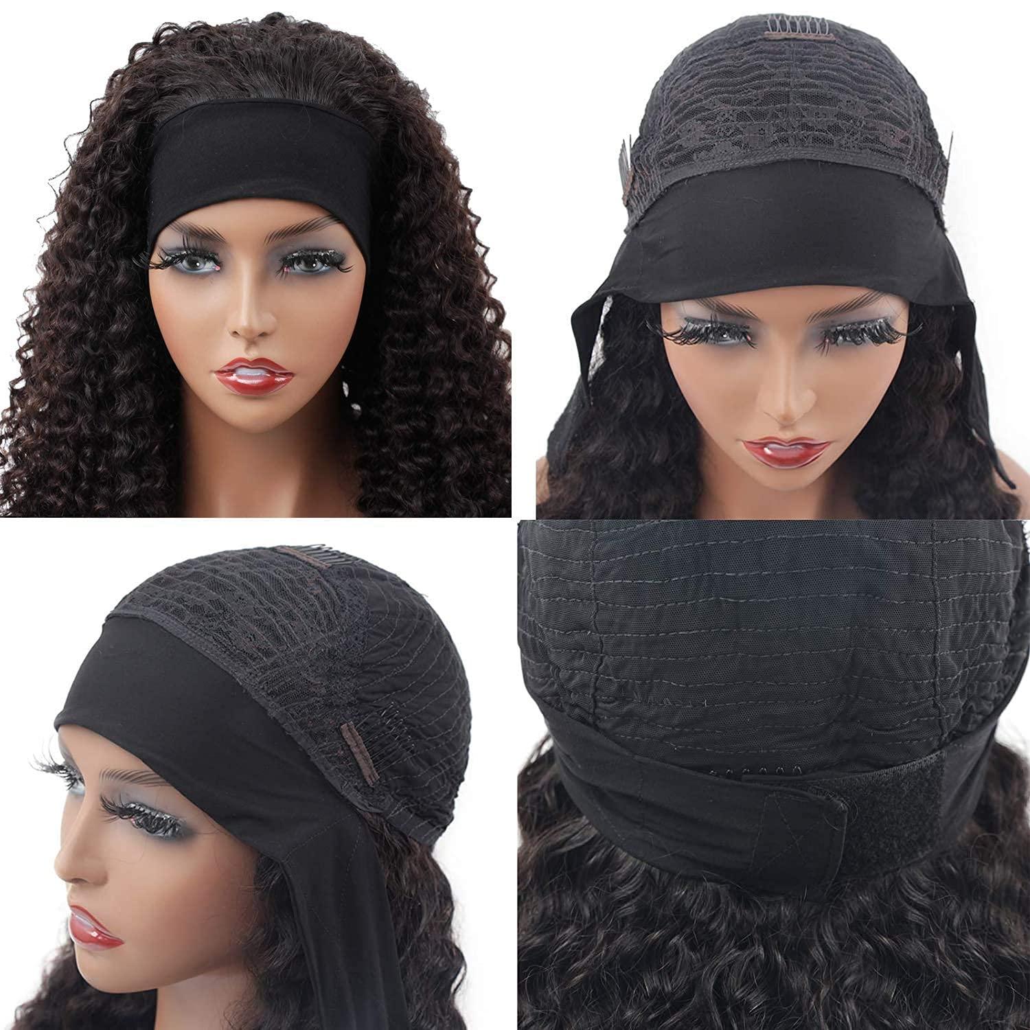 XSY XSY Headband Wig Human Hair Deep Wave Wigs 18 Inch None Lace Front Wigs Glueless Wig 150% Density Brazilian Virgin Human Hair Headband Wigs for Black Women