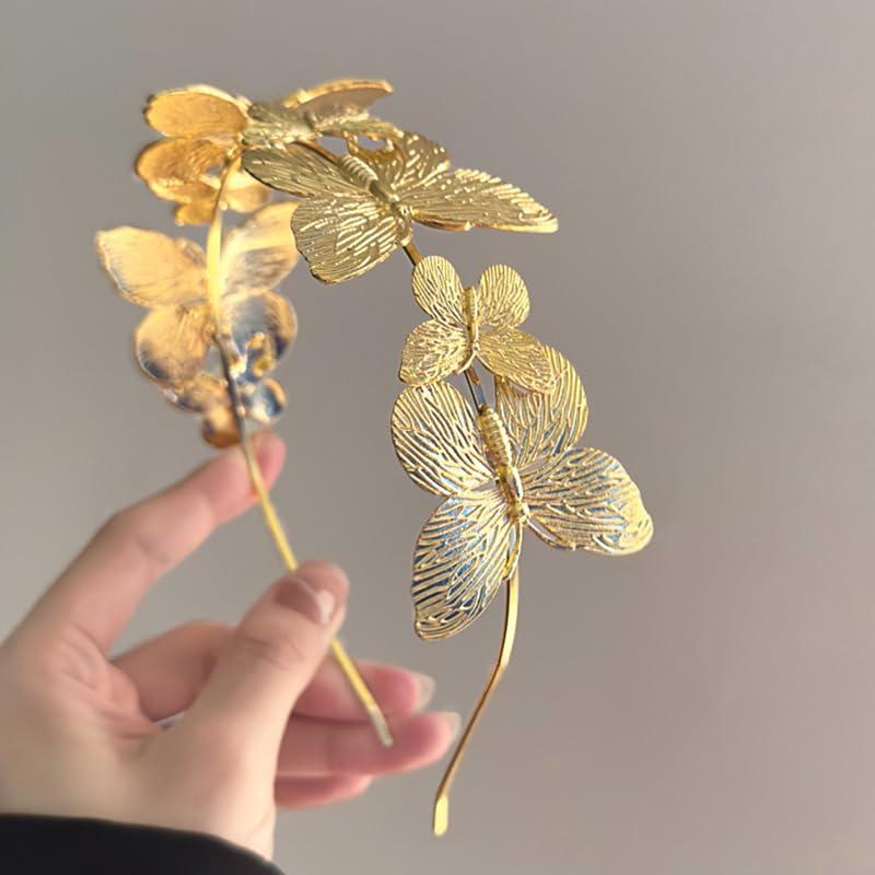 Asphinien Asphinien Gold Metal Butterfly Headband for Women Silver Butterfly Tiara Crown Non-Slip Headwear Head Hoop Alloy Tiara Headpiece Hair Accessories (Gold, Standard)