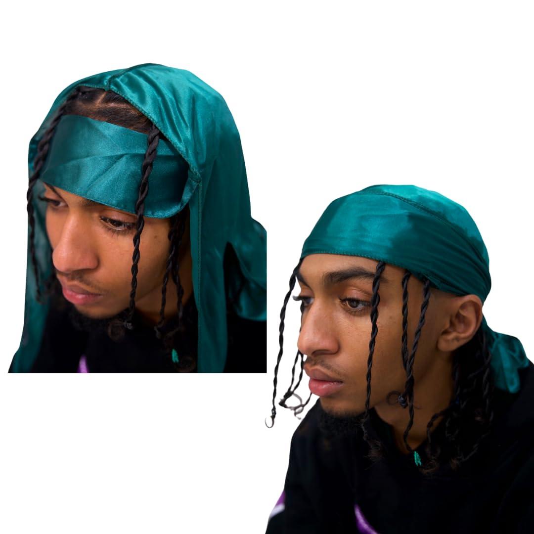 Blavic Blavic Durag For Braids, Locs, And Twist - Silk Durag for Men, Long Double Wide Straps, Outside Seam Triple Stitch Du Rag (Emerald)