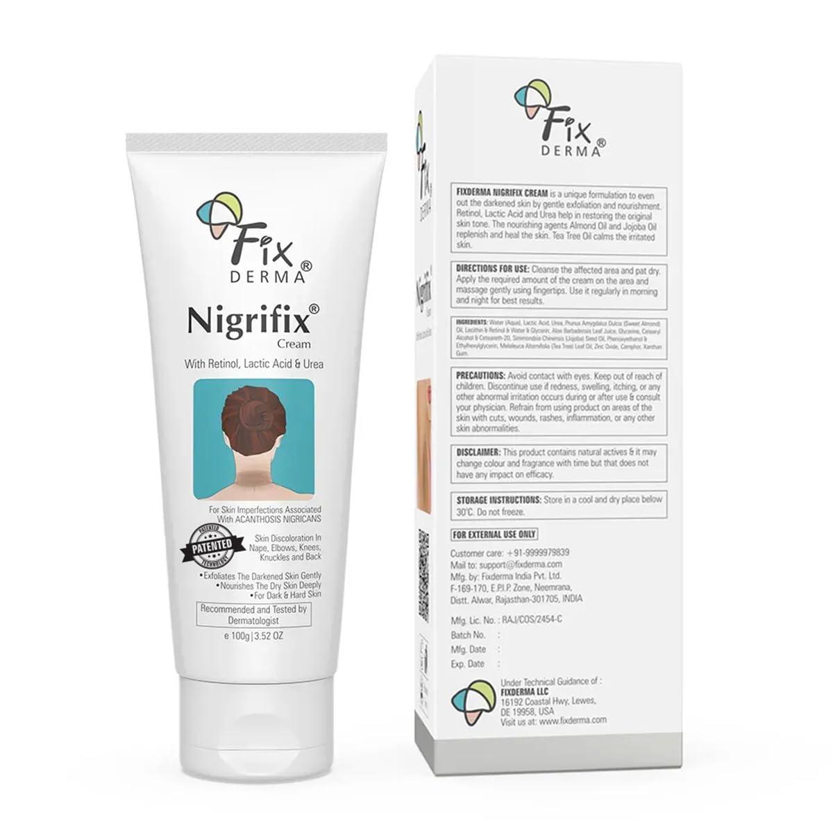 FIXDERMA FIXDERMA Nigrifix Cream for Acanthosis Nigricans with Lactic Acid | Dermatologist Tested Retinol Cream | Useful for Dark Body Parts like Neck, Ankles, Armpits & Elbows 3.38 FlOz