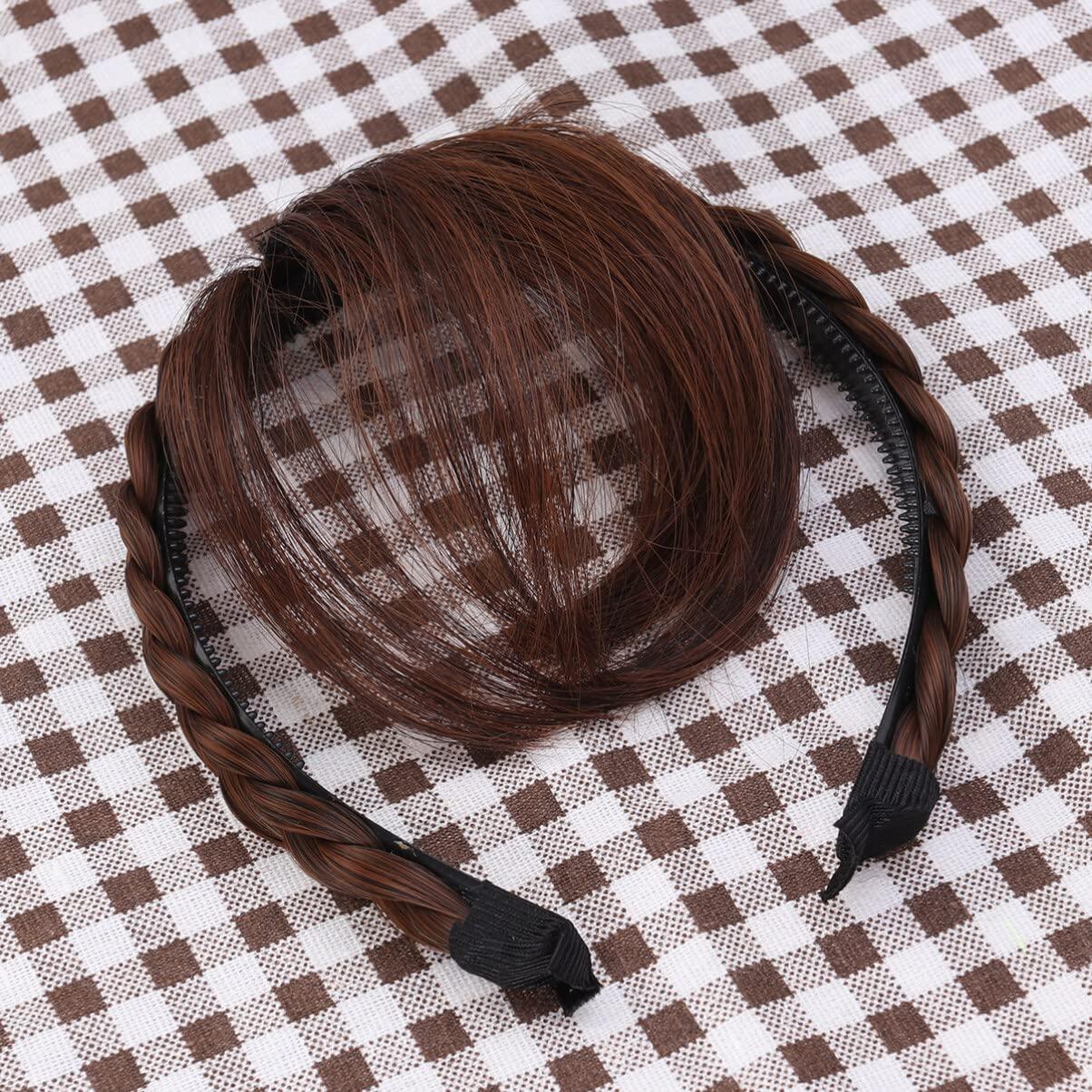 FRCOLOR FRCOLOR Headband Bangs Wig Front Hair Bangs Wigs Headband Braid Headband Bangs Synthetic Wigs Hair Bangs Headband Front Hair Bangs Fringe Hair Extensions for Women Girls(light Brown)