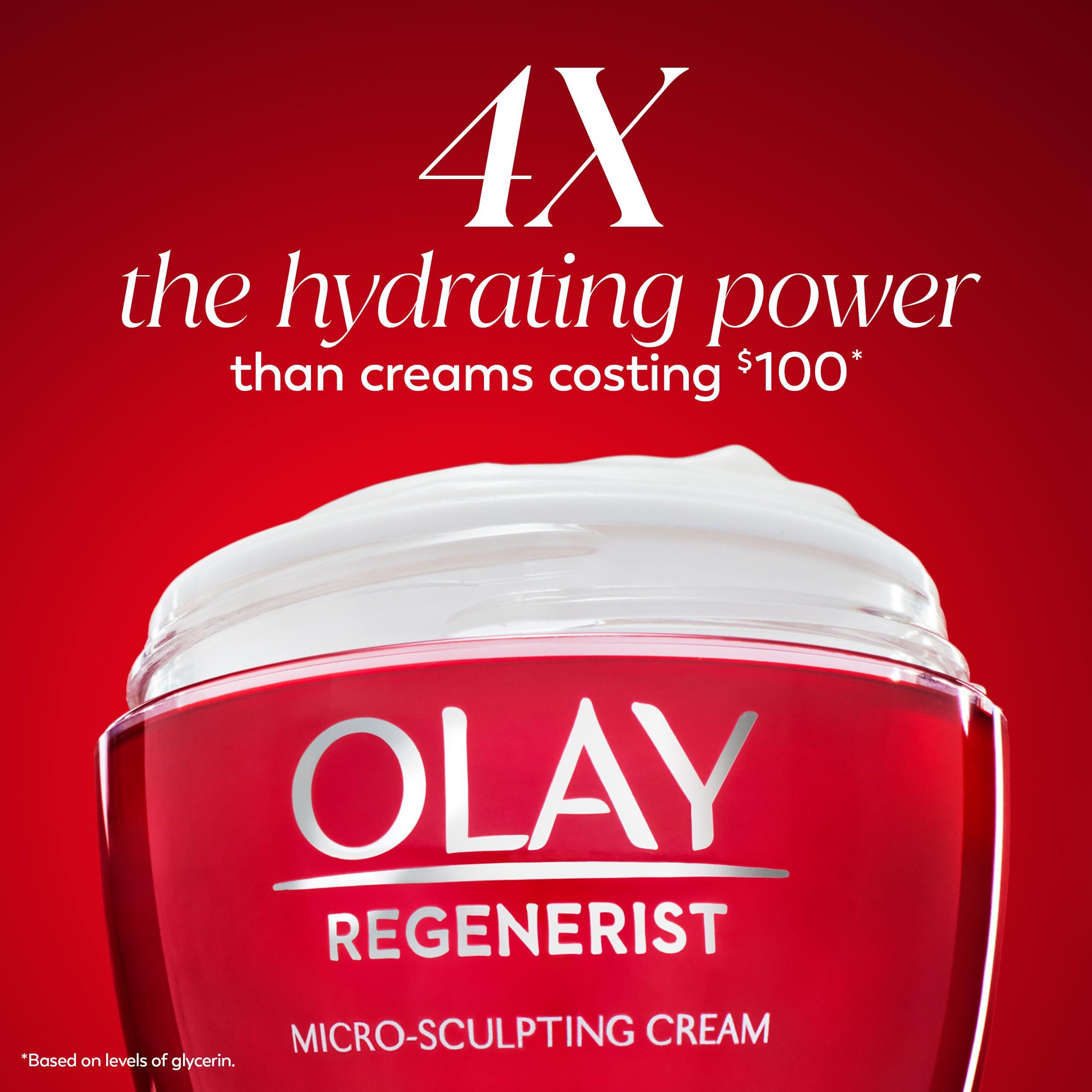 Olay Olay Face Moisturizer, Regenerist Micro-Sculpting Cream for Women, Trial Size - Instant Hydration, Anti-Aging, Anti-Wrinkle, Firming Skin Care - Hyaluronic Acid, Niacinamide, Amino Peptides, 0.5 Oz