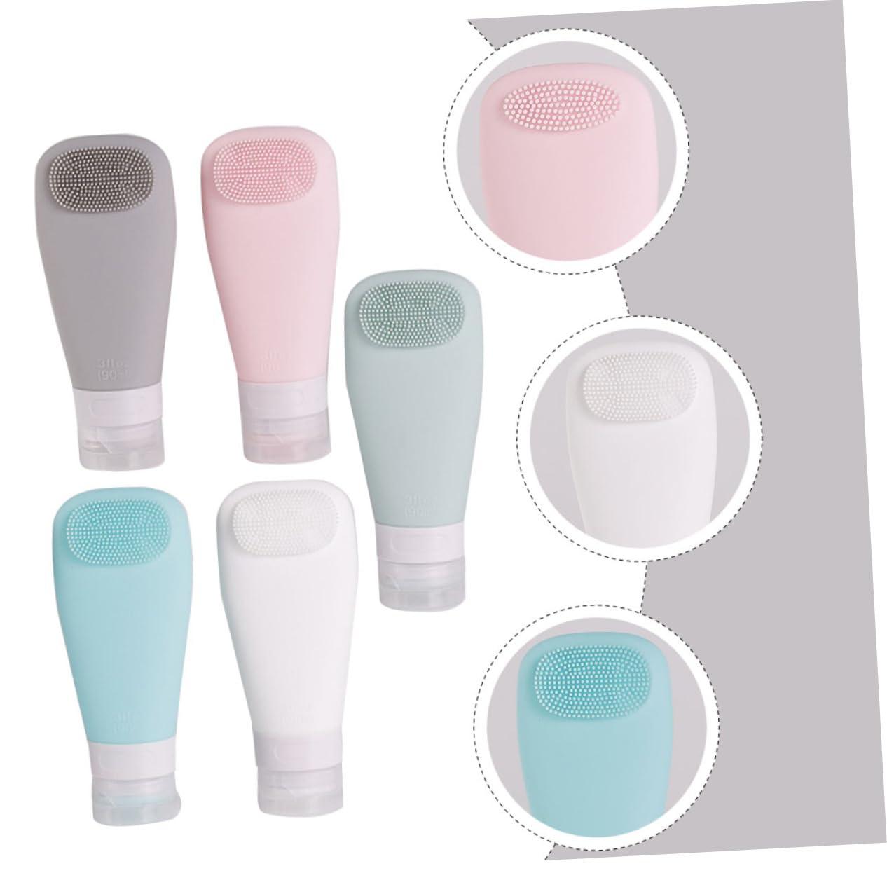 Gogogmee Gogogmee 5Pcs Shampoo Dispenser Bottles with Brush Leak Proof Travel Containers for Lotion Body Wash & Toiletries Soft Blush Milk and