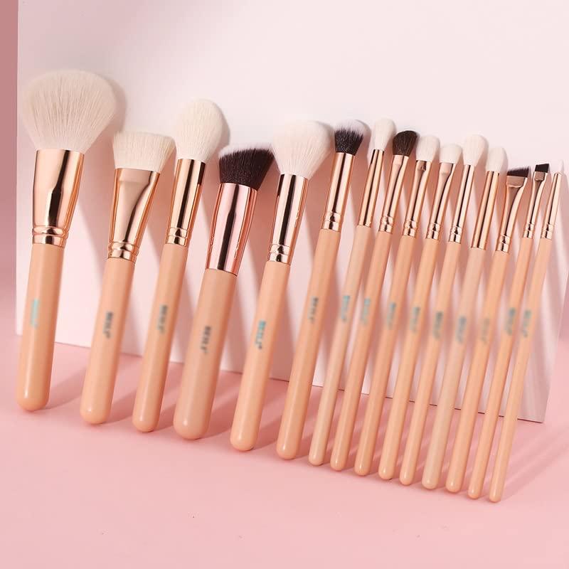 JMKJMJP JMKJMJP 15-Pack Rose Gold Makeup Brush Pink Natural Goat Hair Foundation Powder Blush Eyeshadow Brush Set