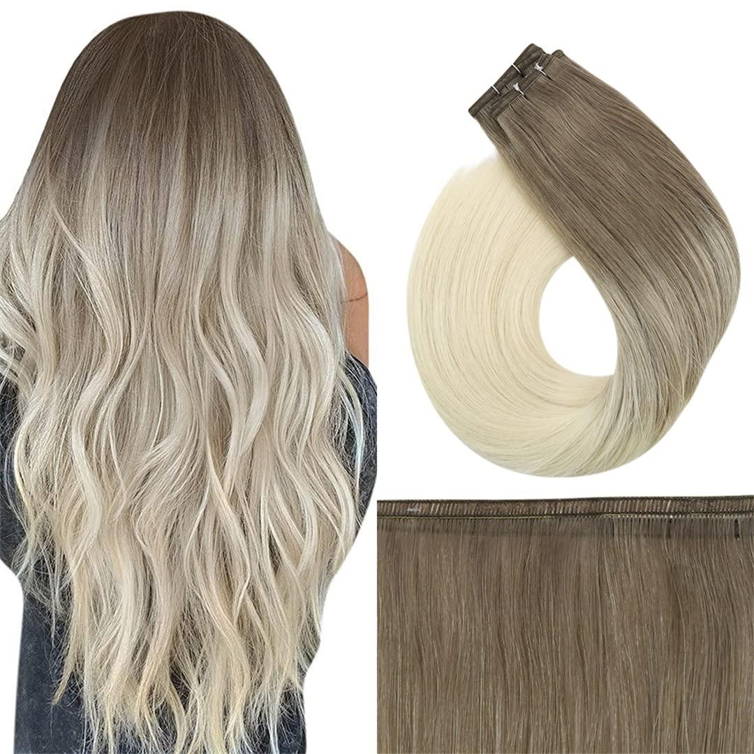 WestIsand Flat Silk Weft Virgin Pu Sew In Human Hair Extensions 100% Pure Hair Weft For Salonn 1b 14 Inches