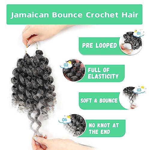 Aclovcy 8 Pack Jamaican Bounce Crochet Hair Curly Crochet Hair 8 Inch Wand Curl Crochet Hair For Black Women Jamaican Twist Braid Hair Short Crochet Curly Hair Extensions(8 Inch (Pack of 8),Tgray)