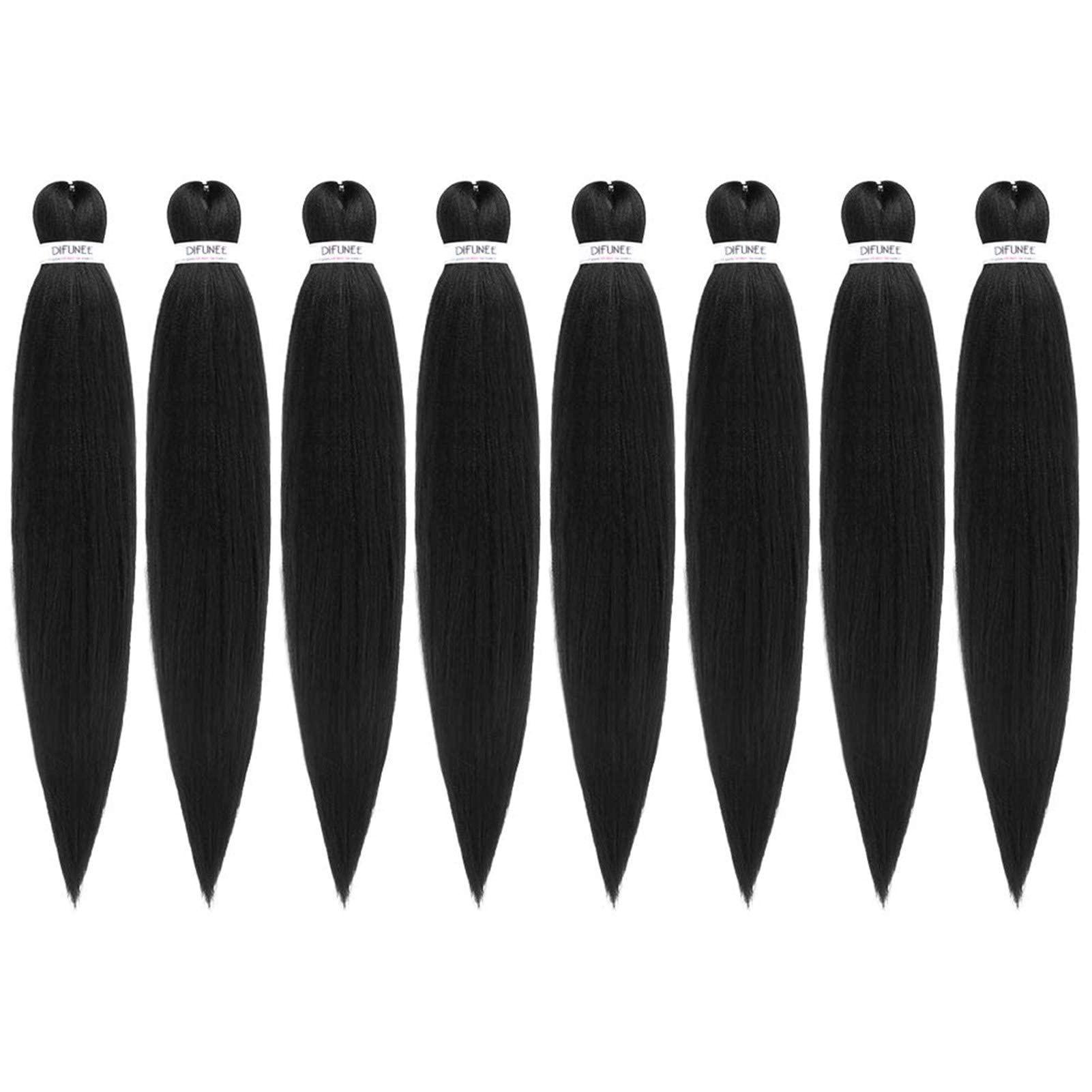 DIFUNEE DIFUNEE Pre-stretched Braiding Hair - 16 Inch 8 Packs Natural Black Short Braiding Hair For Twist or Box Braids, Yaki Texture Hot Water Setting Synthetic Braiding Hair Extensions (16 Inch, 1B-8P)