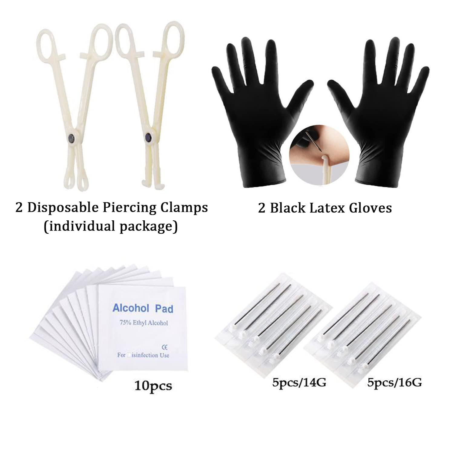 Howinn 115PCS Professional Piercing Kit for All Piercings, Piercing Jewelry for Ear Lip Belly Button Tongue Tragus Cartilage Daith Body Piercing Tools Kit with 14G 16G Piercing Needles