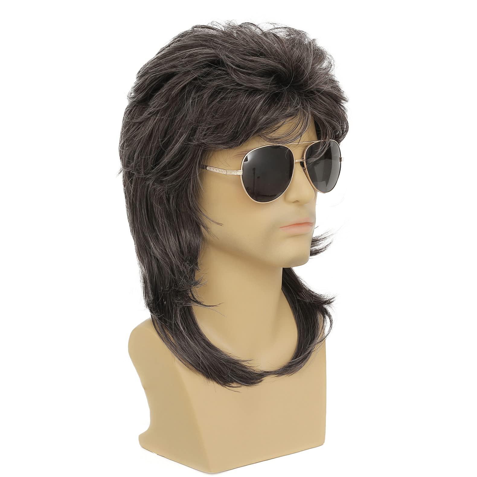 Swiking Swiking Mullet Wigs for Men Grey 70s 80s Disco Rocker Curly Punk Fancy Retro Party Halloween Cosplay Costume Wigs(Grey)