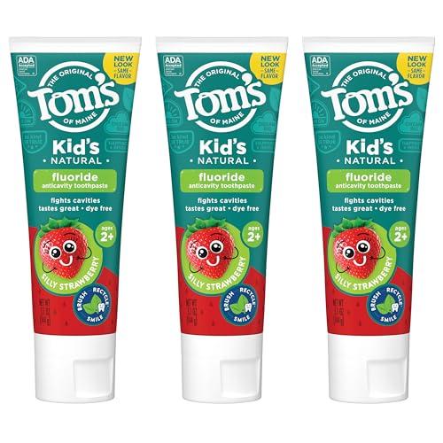 Tom's of Maine Tom's of Maine ADA Approved Fluoride Children's Toothpaste, Natural Toothpaste, Dye Free, No Artificial Preservatives, Silly Strawberry, 5.1 oz. 3-Pack (Packaging May Vary)