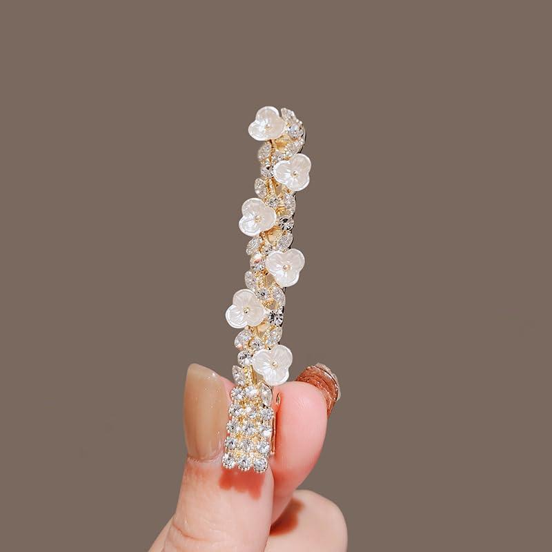 vhjgujtuy Generic Delicate rhine-diamond flower hairpin Side clip Forehead broken bangs Clip Sweet maiden duck beak clip hairpin hair accessories, Gold