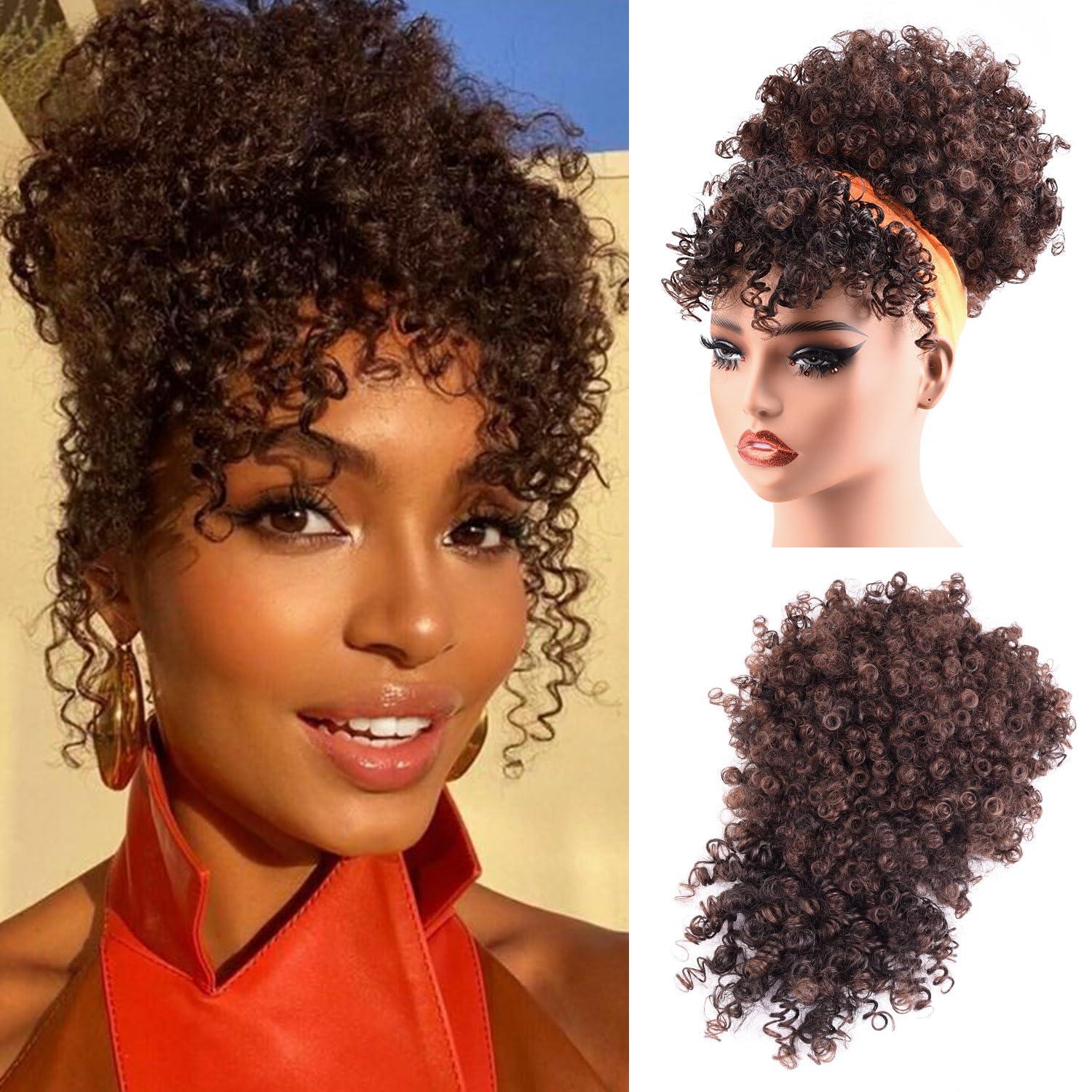 TOZIKA TOZIKA Afro Puff Jerry Curls Afro Puff Non Drawstring Ponytail with bangs Synthetic Fauxhawks Short Afro Puff Kinky Curly