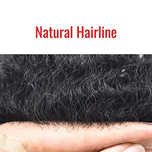 Hair Wonders Hair Wonders Lace Front Afro Toupee for Black Men Kinky Curly Hair Systems for African American Men Injected Breathable Tiny Holes Pu Base Afro Wave Hair Units Durable Non Surgical Hair Replacement Weave Unit for Black Men 8x10 inch Medium Density (1