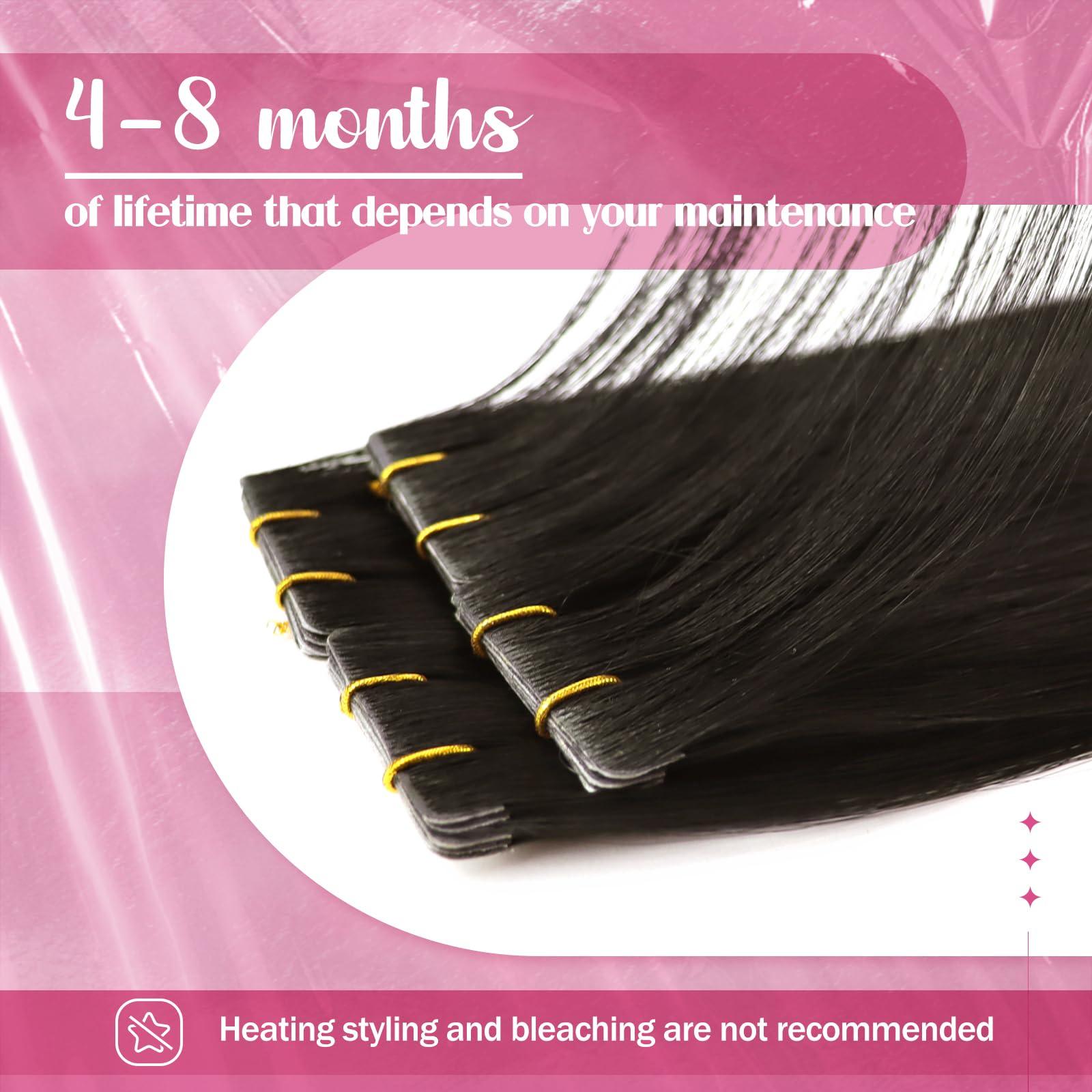 Sunny Hair Sunny Hair Injected Tape in Hair Extensions 5Pcs Virgin Human Hair Tape in Extensions Injection Tape in Hair Extensions Invisible Tape in Hair Extensions Human Hair Darkest Brown 16inch