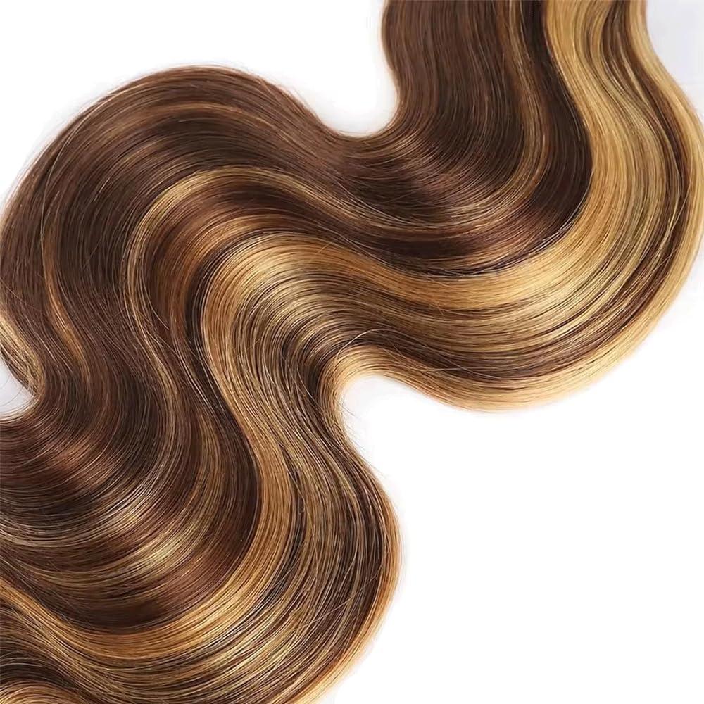 ZevPiul Honey Blonde Bundles Highlight Human Hair Bundles 22 22 22 Inch Ombre Blonde Body Wave 3 Bundles Brazilian Virgin Human Hair Bundles Two Tone Brown and Honey Blonde Bundles
