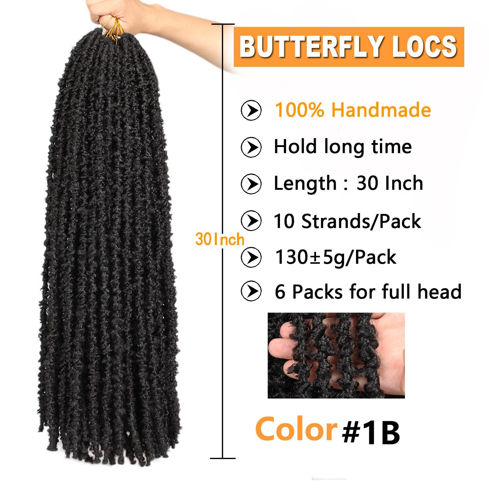ZRQ ZRQ 30 Inch Butterfly Locs Crochet Hair Long Distressed Faux Braids Hair Pre-looped Synthetic Crochet Soft Locs 30 In Goddess Locs Hair Extensions (6 Pack 1B#)