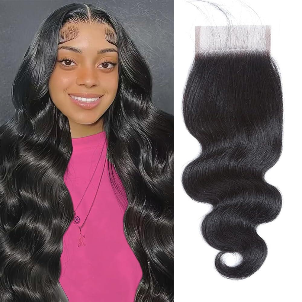 UDesire UDesire Body Wave Lace Closure 4x4 Free Part Closure Human Hair Brazilian Virgin 100% Unprocessed Human Hair Lace Closure Natural Black Color with Baby Hair(18inch