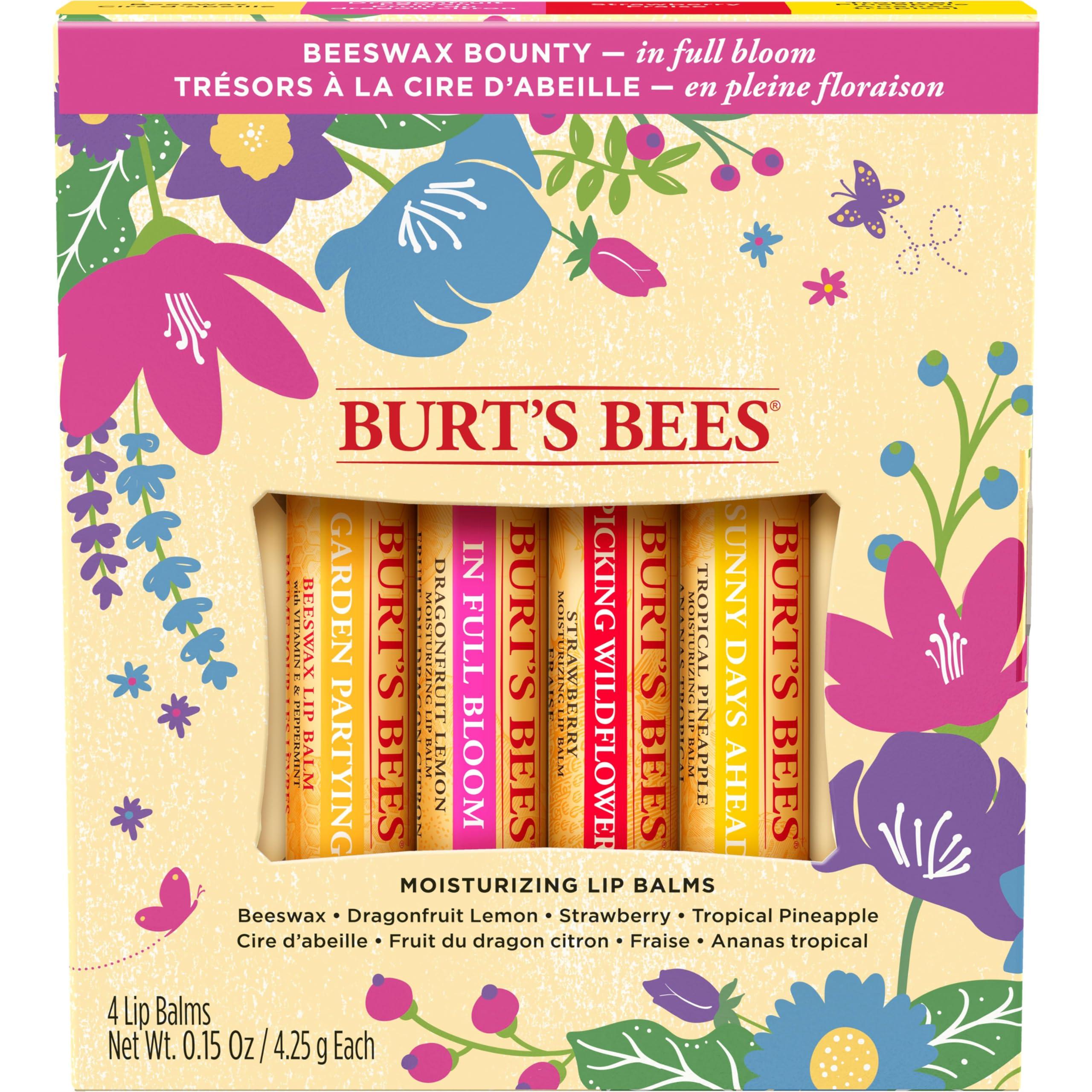 Burt's Bees Burt's Bees Gifts, 4 Lip Balm Products, In Full Bloom Set - Original Beeswax, Dragonfruit Lemon, Tropical Pineapple & Strawberry (4 Pack)