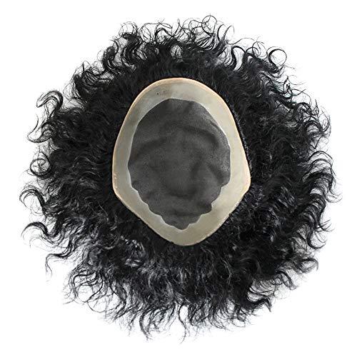 Generic Mens Toupee Hair Replacement System 6X9 Inch Mens Unit 20MM Curly Wave European Human Hair Piece Durable Fine Mono Toupee for Men 100% Density