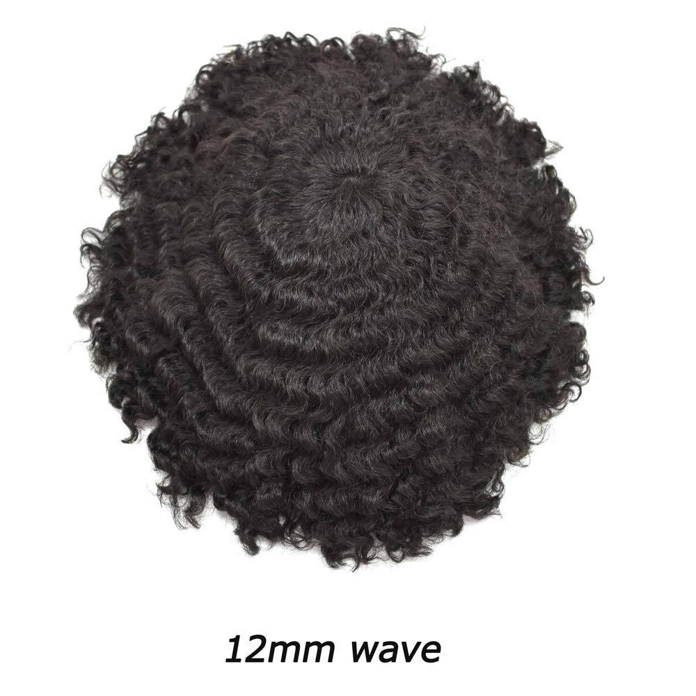 Healthlif Afro Curl Toupee for Black Men Full Lace Hair Toupee African American Coily Hunman Hair Replacement Systems For Black Men Natural Hairline Breathable French Lace Afro Toupee Kinky Curly Black Mens Unit (8\'\'X10\'\', #1 JET BLACK-12MM wave)