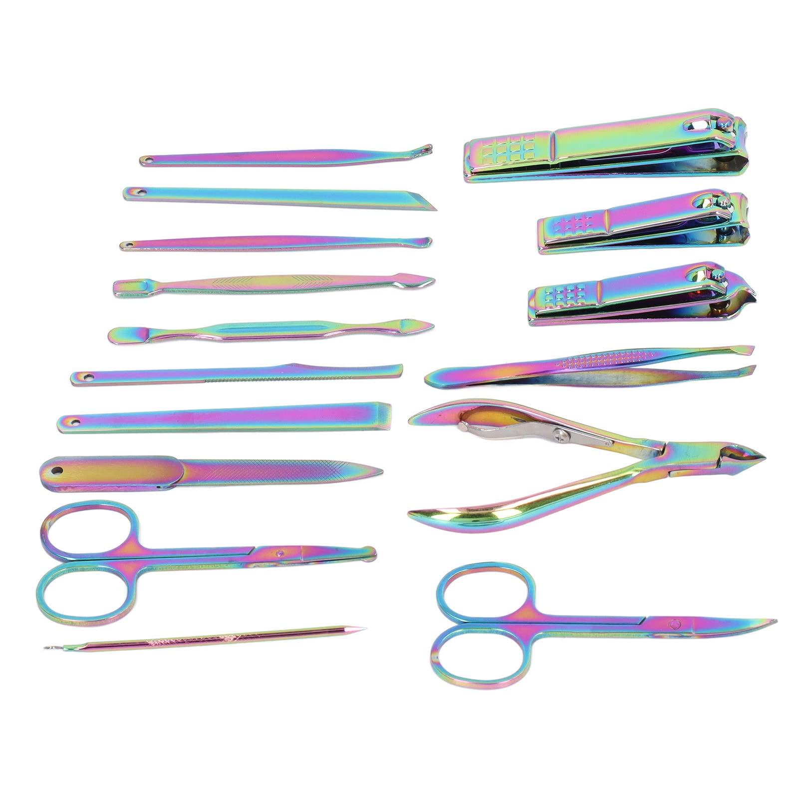 AONYAYBM AONYAYBM 16 Pcs Manicure Set,Stainless Steel Professional Manicure Kit with Storage Box,Color Coating Multifunction Portable Nail Clipper Set,Wide Application Nail Clippers Set
