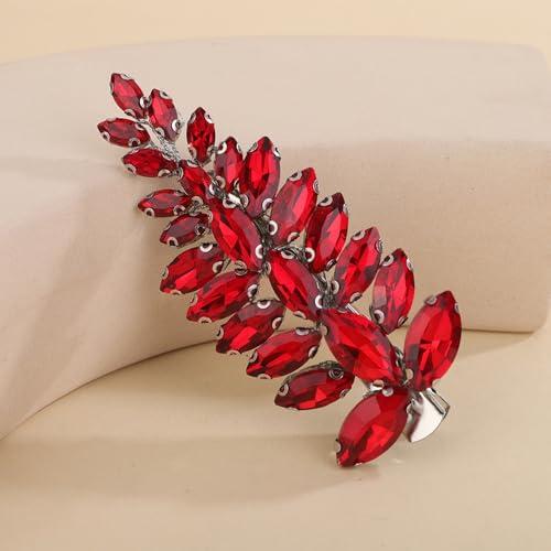 Teyglen Teyglen Red Rhinestone Hair Clips Bridal Crystal Hair Barrette for Women Christmas Headpiece Wedding Crystal Hair Clips Hair Piece Hair Accessories for Party Prom (Red)