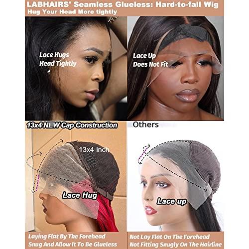 Labhairs Labhairs True Glueless 13x4 Full Lace Frontal Wigs Human Hair, 180 Density HD Transparent Lace Front Wig Pre Plucked Bleached Knots, Virgin Hair Seamless Glueless Easier To Install, 18 Inch