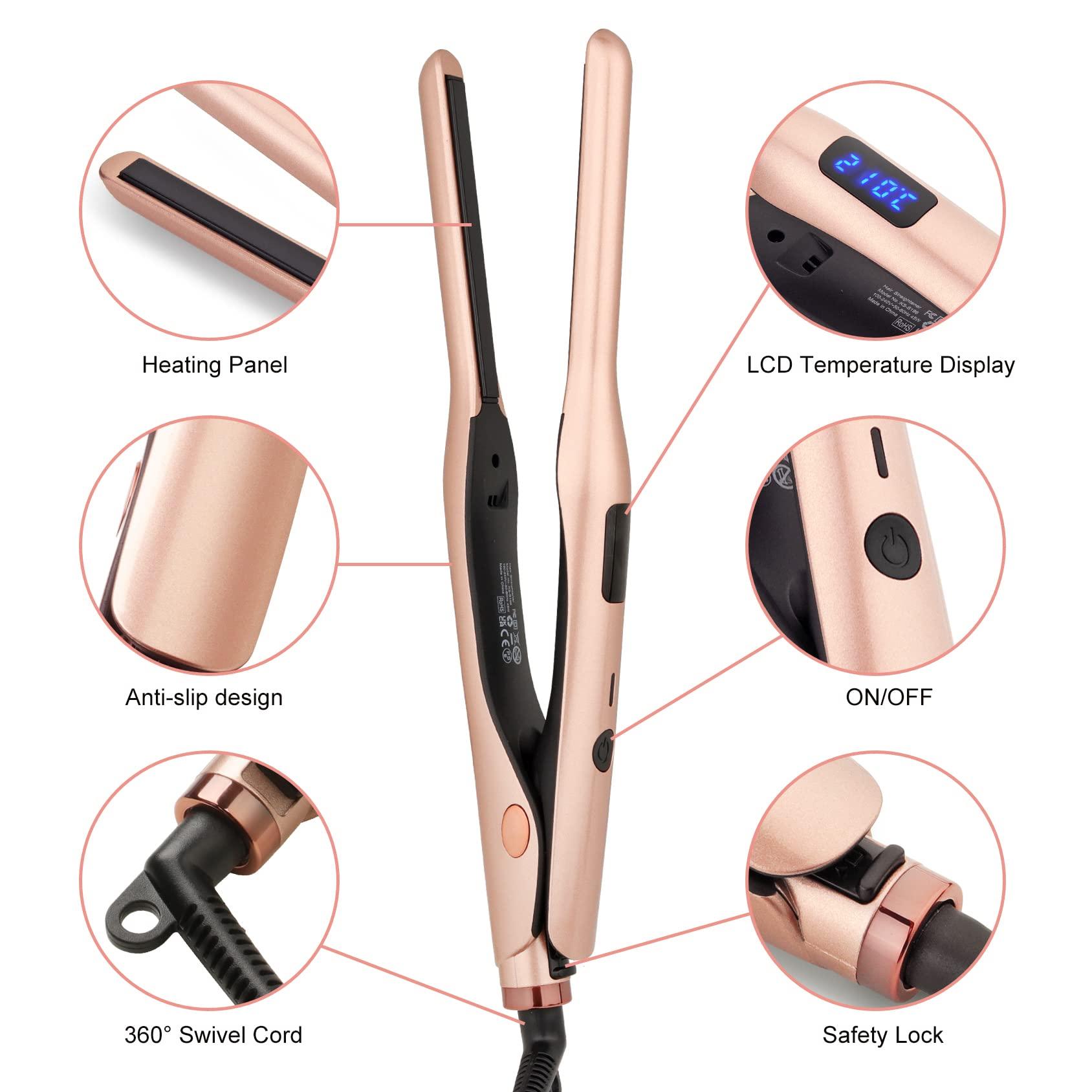 JAETON JAETON 3/10 Inch Pencil Flat Iron, Small Flat Irons for Short Hair, Beard and Pixie Cut, Mini Hair Straightener Small Ceramic with Adjustable Temperature, Include Glove