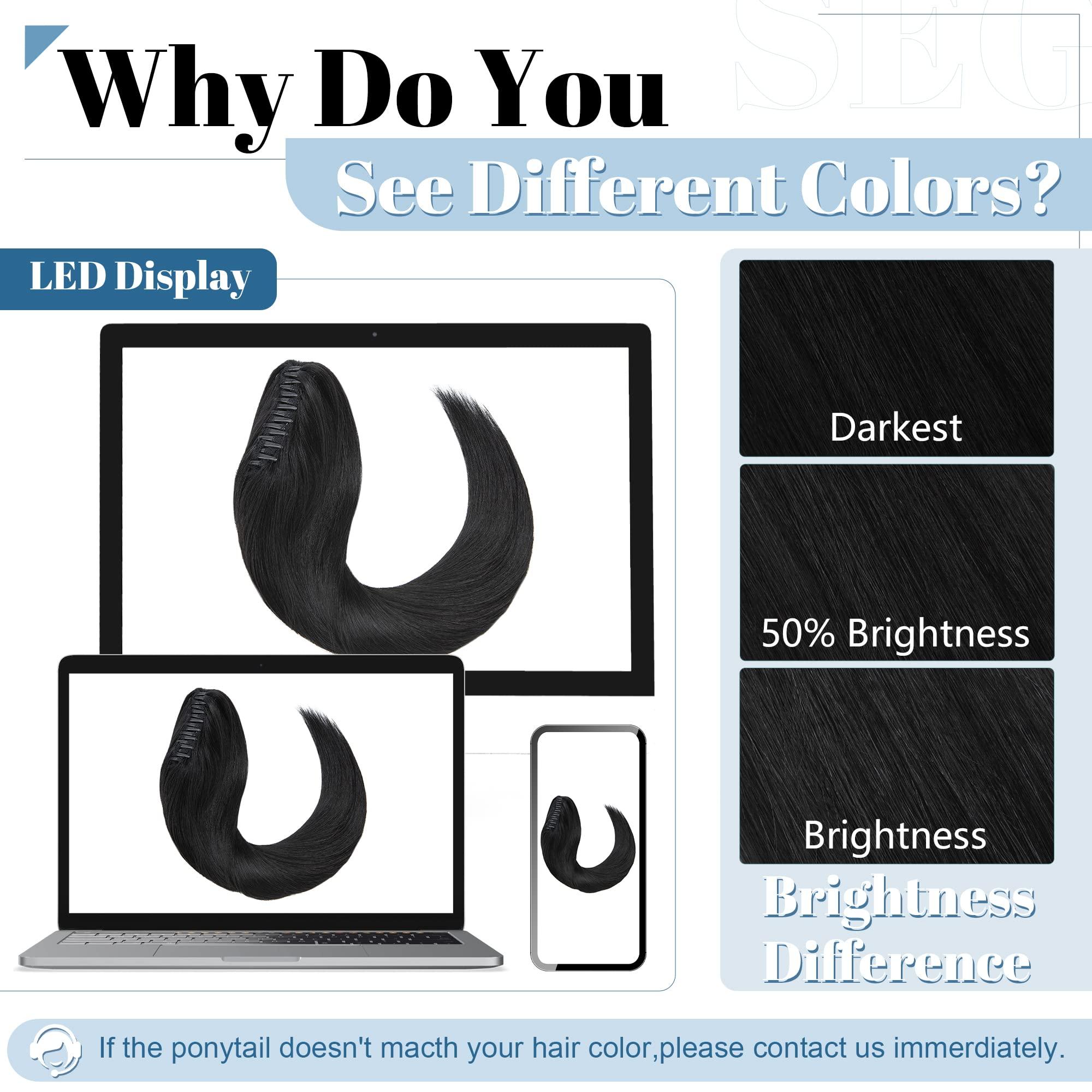 SEGO SEGO Claw Clip Ponytail Extension Human Hair Clip in Ponytail Hair Extensions 100% Real Human Hair Pony Tails Hair Extensions Long Straight For Women Jet Black 18 Inch 115g