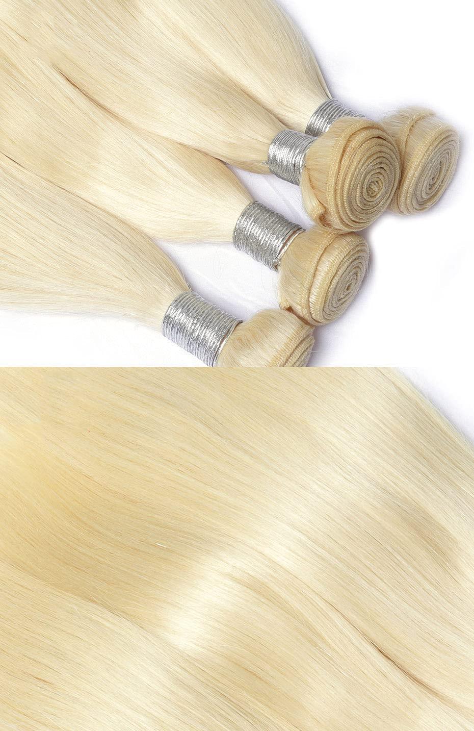 EREE HAIR EREE HAIR 613# Blonde Brazilin Straight Virgin Hair 3 Bundles with 4x4 Lace Closure Middle Part T Part Lace Closure Remy Human Hair Wefts Weave(22 24 26 with 20)