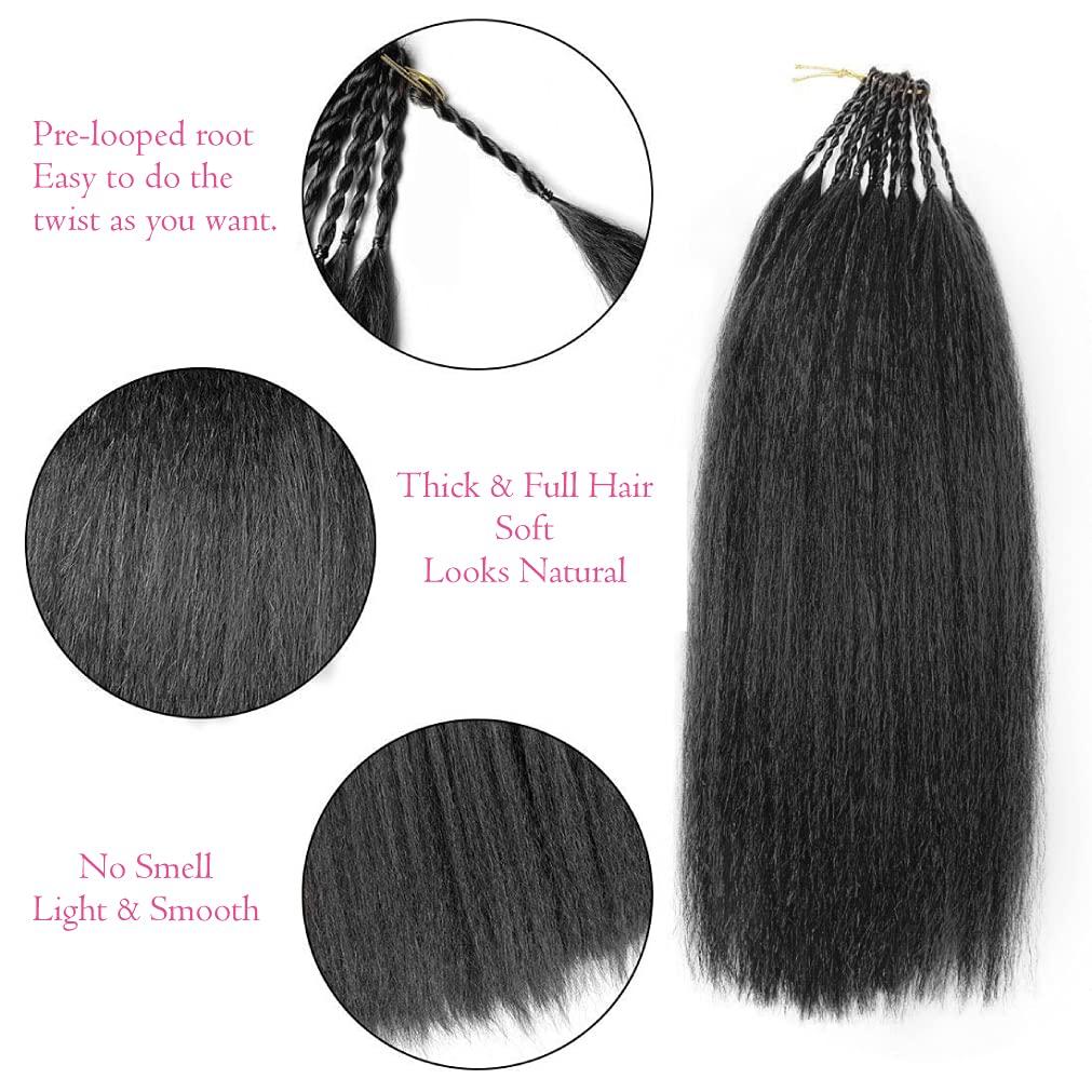 Allyreetress 6 Packs 20 Inches Kinky Straight Crochet Hair with Adjustable Loop Synthetic Pre-looped Yaki straight Crochet Braiding Hair Extensions for Black Women 1B# Black